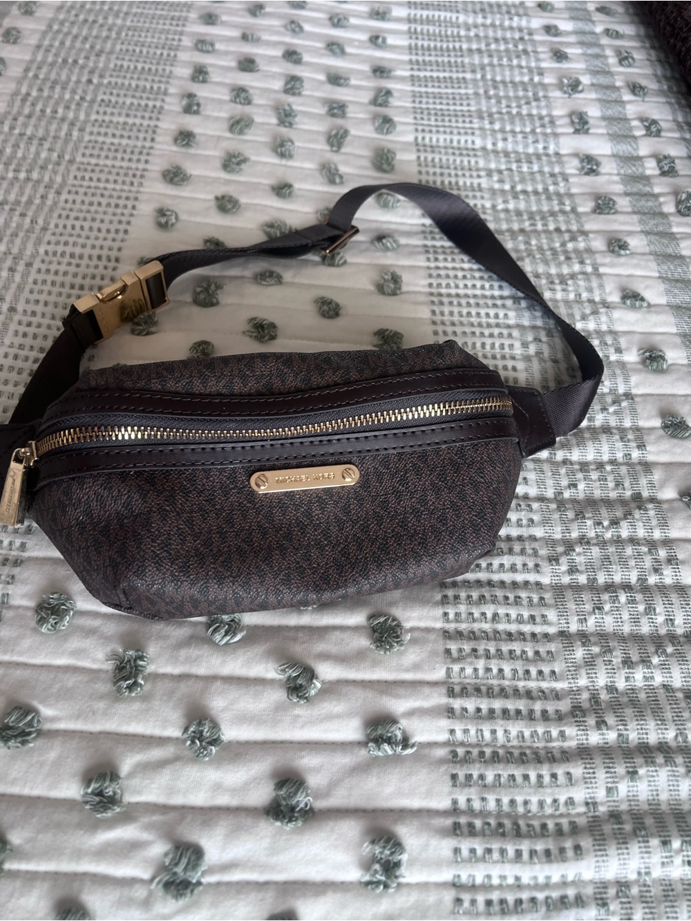 Michael Kors Dark Brown Monogram Belt Bag with Gold Hardware